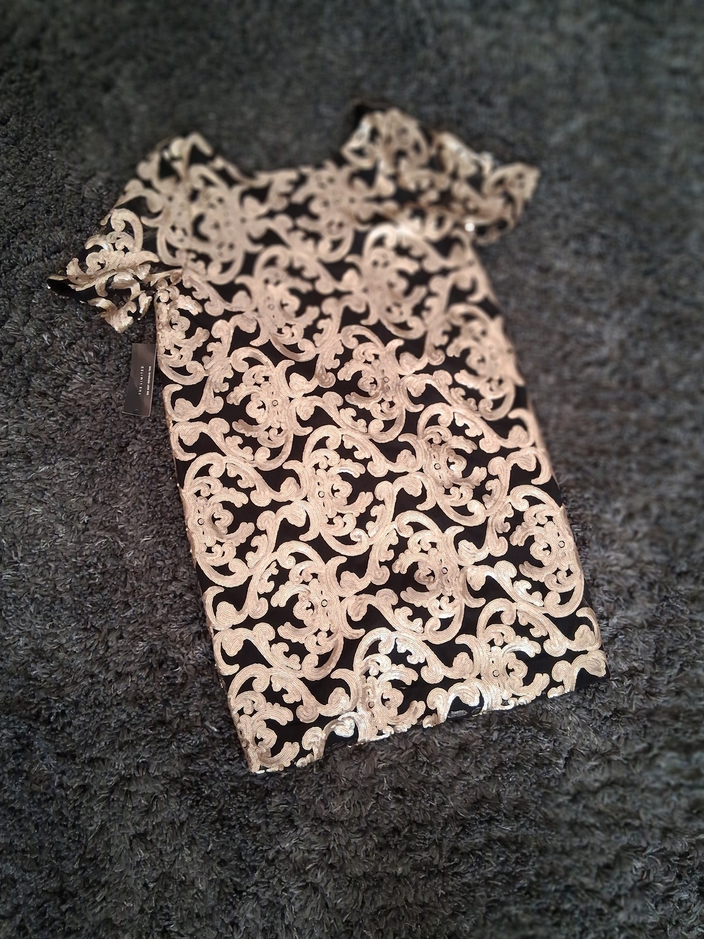 Ornate Black and Gold Short Sleeve Dress